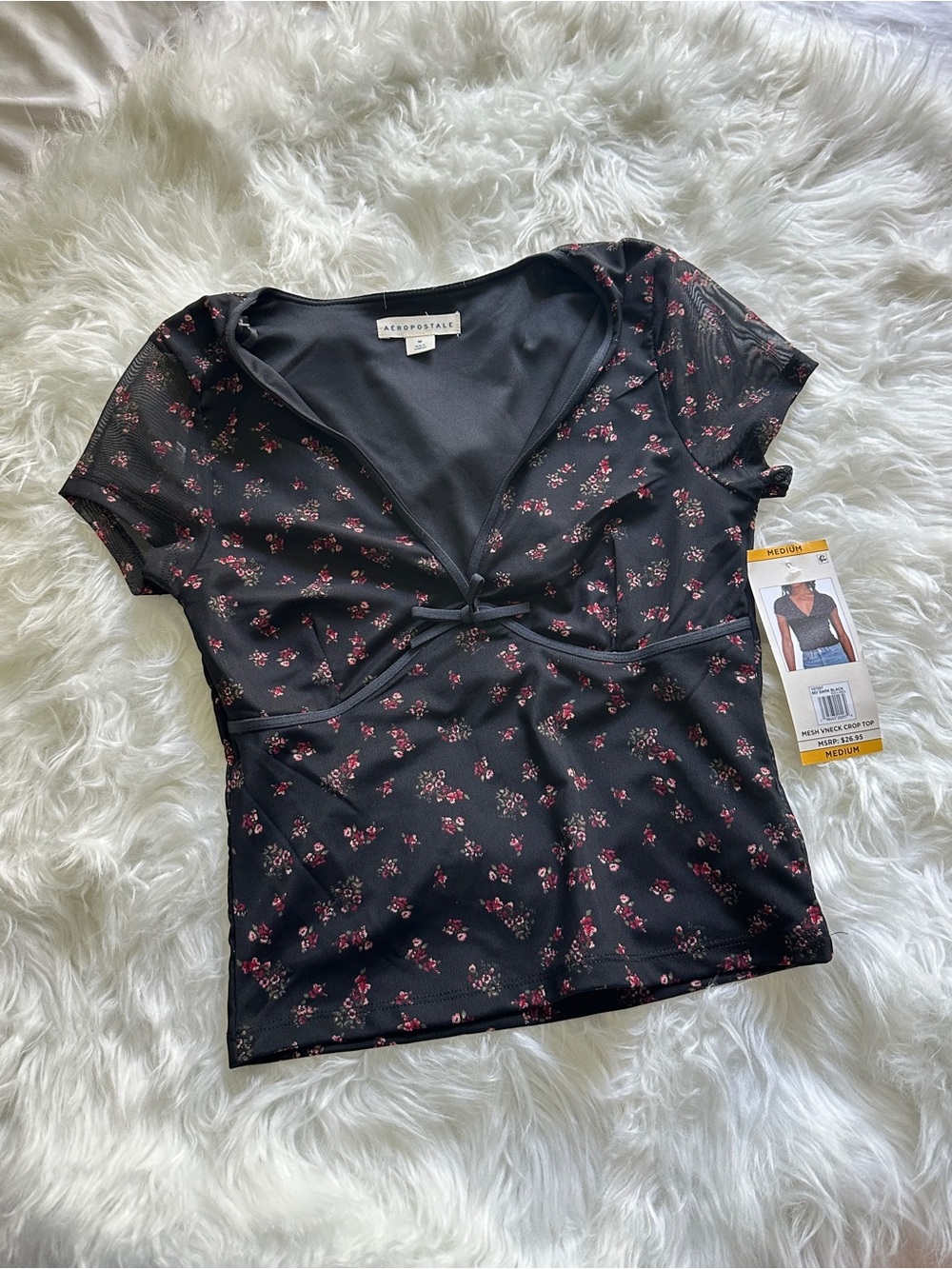 Aeropostale Black Short-Sleeve Floral Top